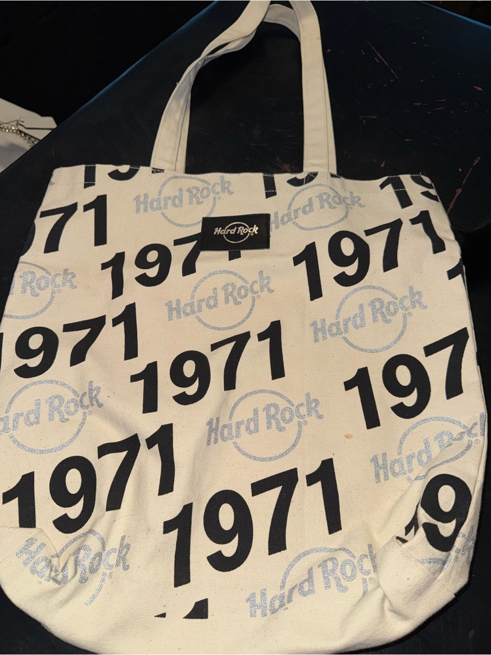 Hard Rock Cafe White Canvas Messenger Tote with Black 1971 Print